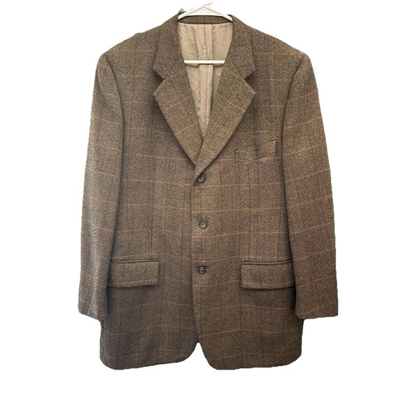 Corneliani Other - Corneliani Mark Shale Mens Brown Plaid Wool Sport Coat Blazer Made in Italy 42R